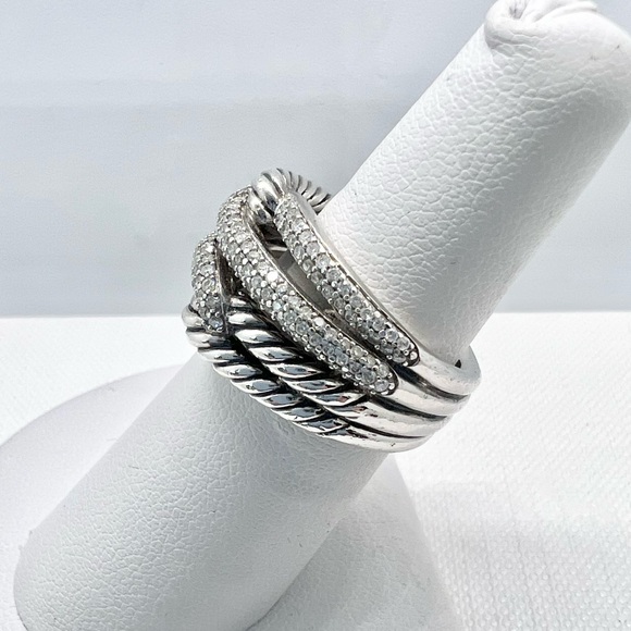 David Yurman Sterling Silver Double Loop Labyrinth Diamond Ring - Picture 15 of 15